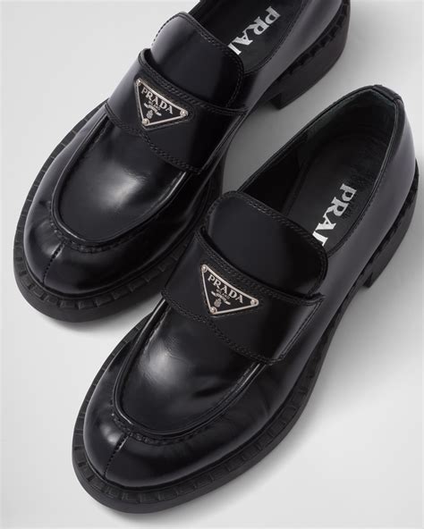 prada logo-embellished glossed-leather loafers|prada buckle loafer ladies.